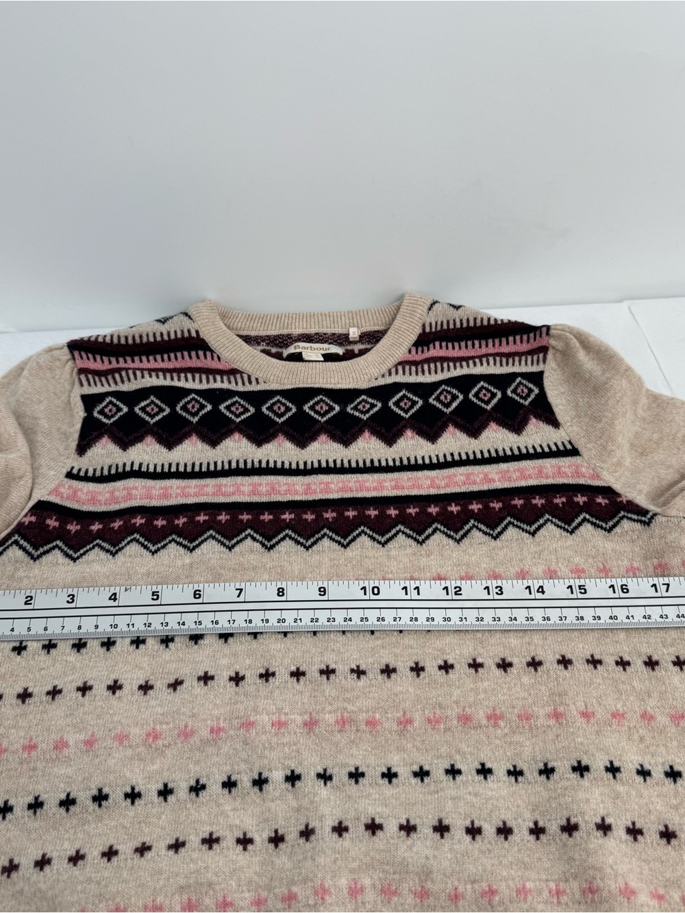 Barbour Womens Birch Knit Sweater US 6 Wool Blend Fair Isle Oatmeal - Picture 12 of 16